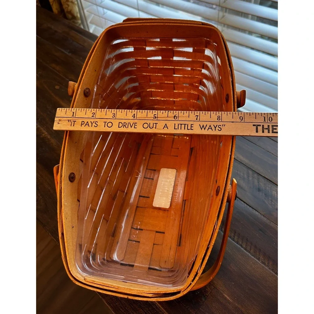 Longaberger Handwoven Slant Wood Basket with Liner Dresden Ohio Honey Stain